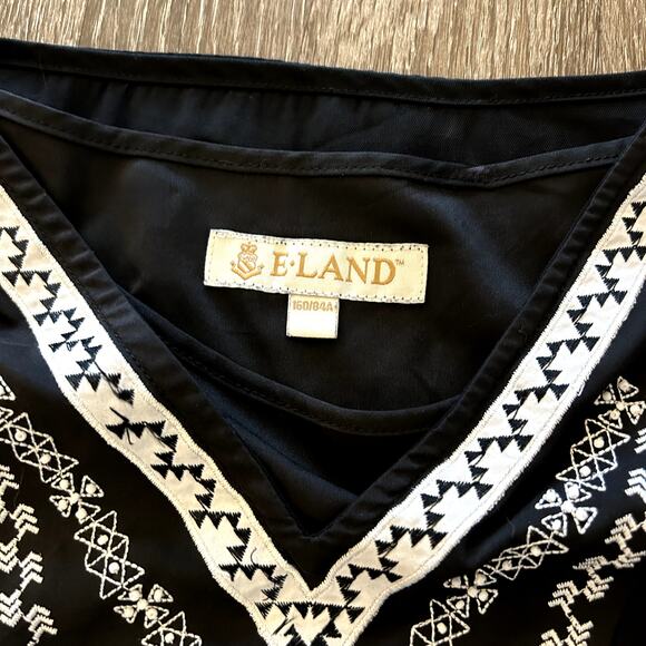 EUC E-Land Black White Embroidered Layered Skirt Dress Sz Small Fit & Flare Boho - Picture 8 of 13